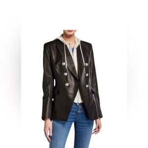 Veronica Beard 100% Lamb Leather Black Dickey Blazer with Silver Hardware 12